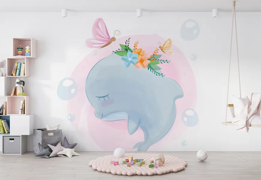 پوستر 3 بعدی آبرنگ اتاق کودک طرح دلفین
