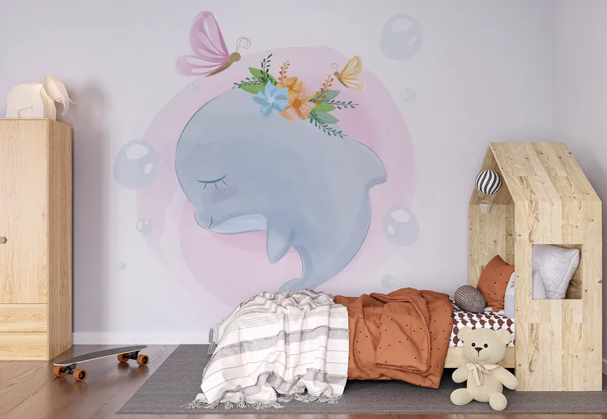 پوستر 3 بعدی آبرنگ اتاق کودک طرح دلفین