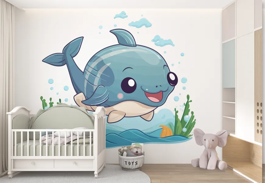 کاغذ دیواری کارتونی اتاق کودک طرح نهنگ ماهی
