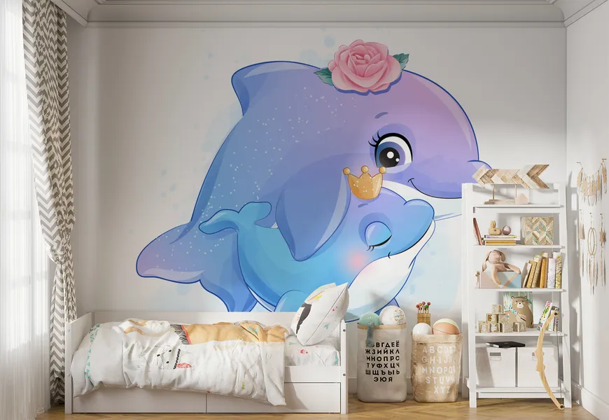 پوستر دلفین برای اتاق کودک طرح مادر و کودک