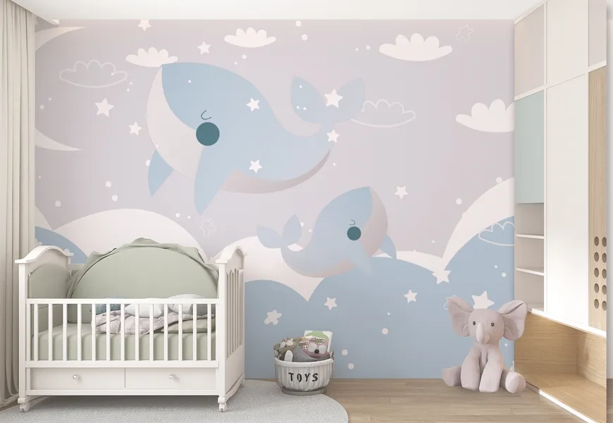 کاغذ دیواری برای اتاق بچه دلفین های ناز