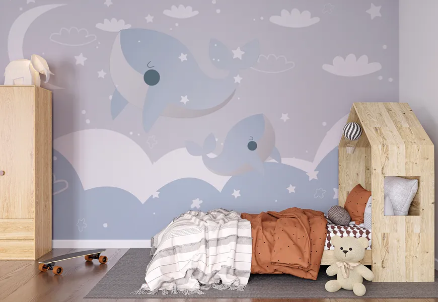 کاغذ دیواری برای اتاق بچه دلفین های ناز