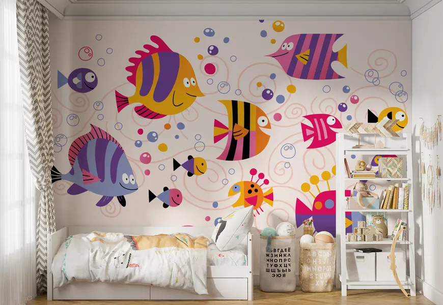 پوستر دیواری اتاق کودک و نوزاد طرح ماهی های رنگی