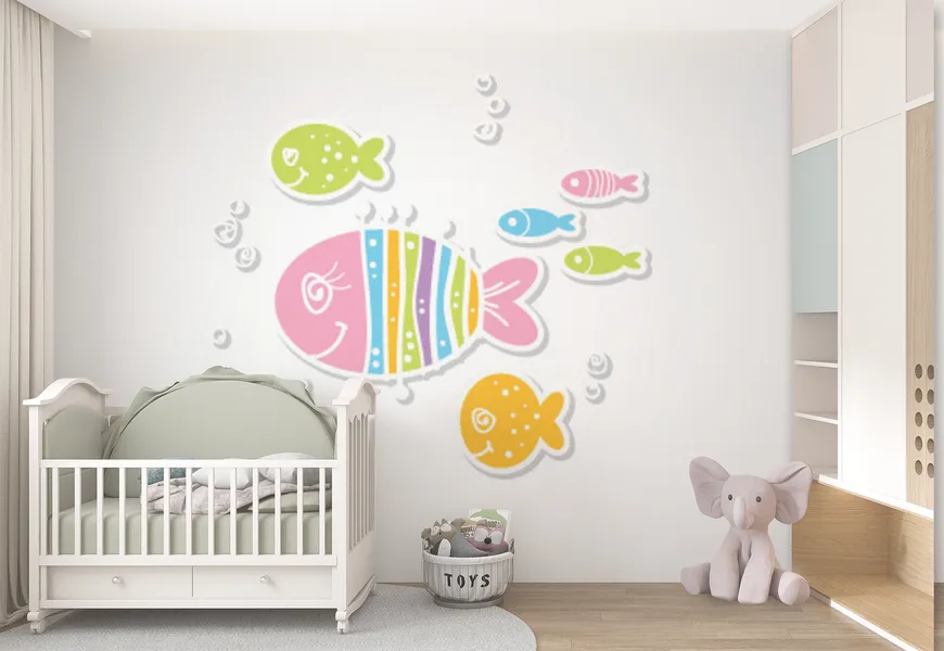 کاغذ دیواری اتاق کودک و نوزاد طرح ماهی