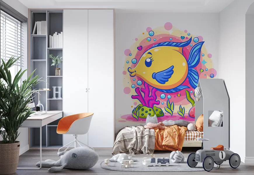 پوستر 3 بعدی اتاق کودک و نوزاد طرح بازی ماهی زرد
