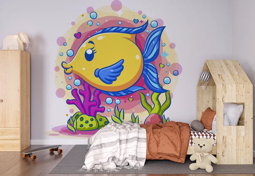 پوستر 3 بعدی اتاق کودک و نوزاد طرح بازی ماهی زرد