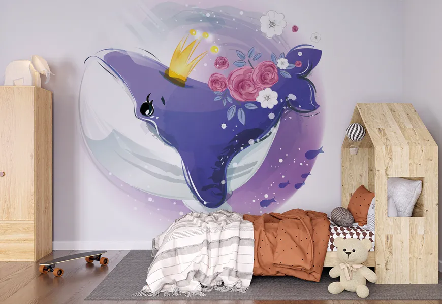 کاغذ دیواری نقاشی آبرنگ اتاق کودک طرح دلفین کیوت