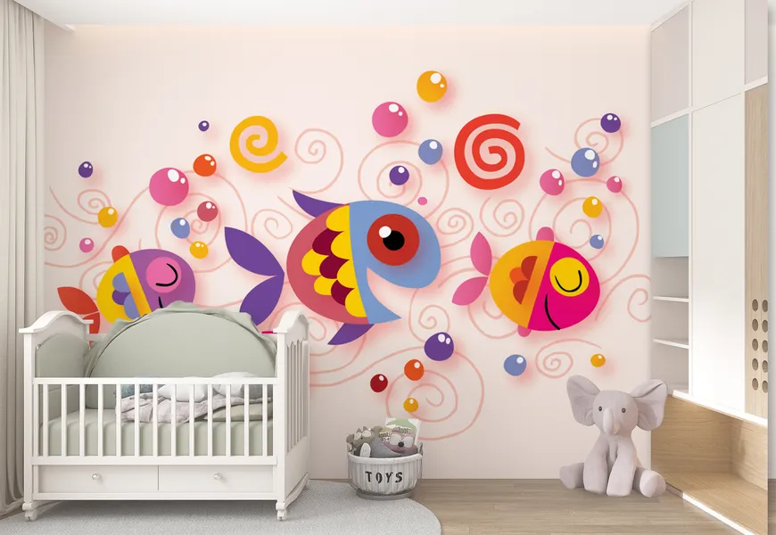 پوستر اتاق کودک و نوزاد طرح ماهی های کارتونی