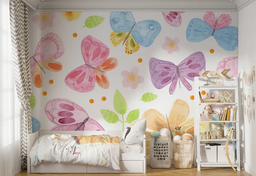 پوستر برای اتاق دختر تصویر کارتونی پروانه های رنگی