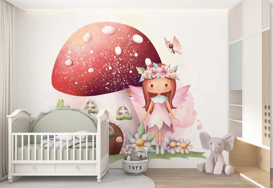 پوستر برای اتاق دختر تصویر خانه قارچی پری و پروانه