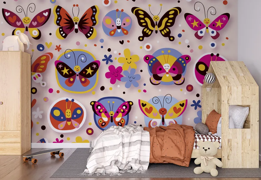 پوستر سه بعدی اتاق دخترانه طرح الگوهای پروانه