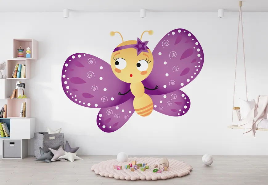 کاغذ دیواری برای اتاق دختر طرح بچه پروانه بانمک