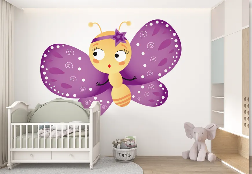 کاغذ دیواری برای اتاق دختر طرح بچه پروانه بانمک