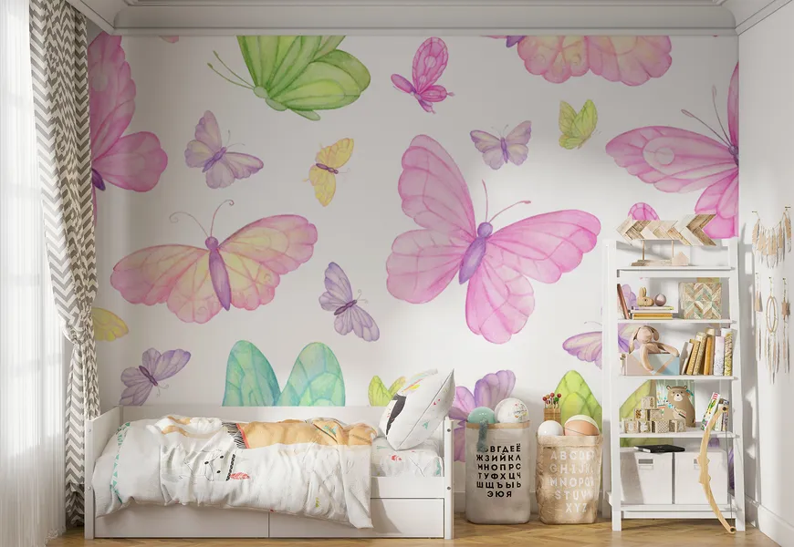 کاغذ دیواری برای اتاق دختر طرحپرواز پروانه ها