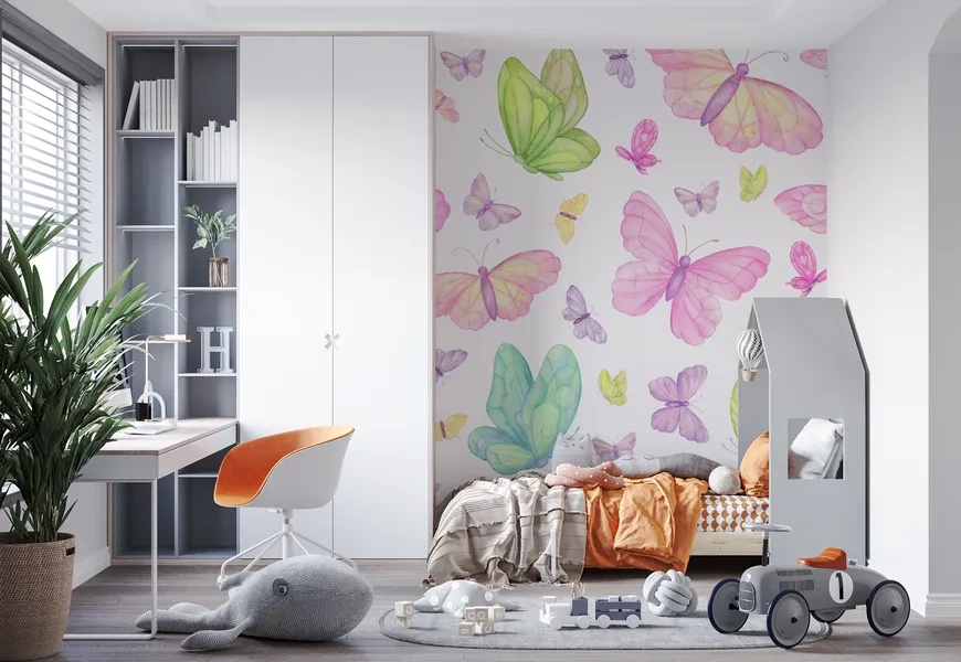 کاغذ دیواری برای اتاق دختر طرحپرواز پروانه ها
