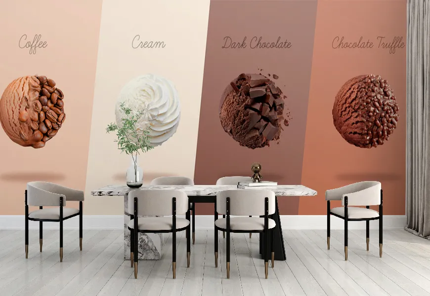 پوستر دیواری سه بعدی بستنی فروشی طرح اسکوپ های بستنی