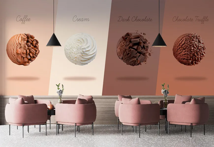 پوستر دیواری سه بعدی بستنی فروشی طرح اسکوپ های بستنی