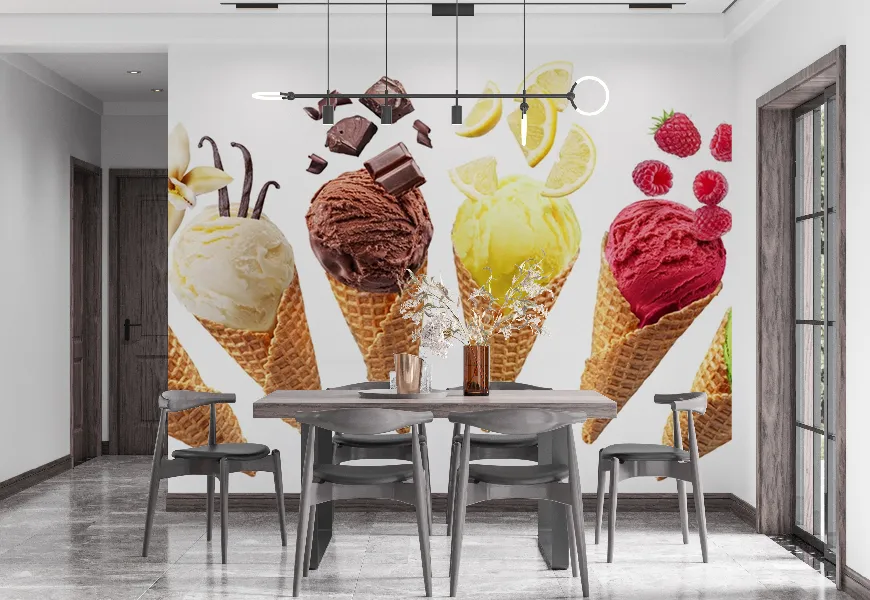 پوستر 3 بعدی بستنی فروشی طرح ست انواع توپ های بستنی