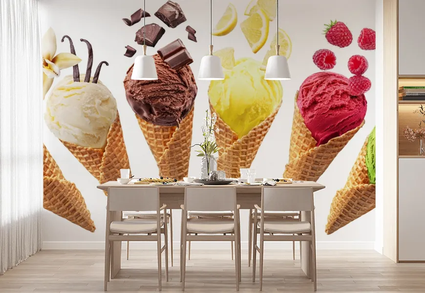 پوستر 3 بعدی بستنی فروشی طرح ست انواع توپ های بستنی