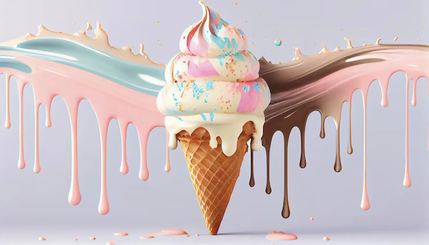 پوستر بستنی فروشی طرح بستنی ذوب شده رنگارنگ تابستانی