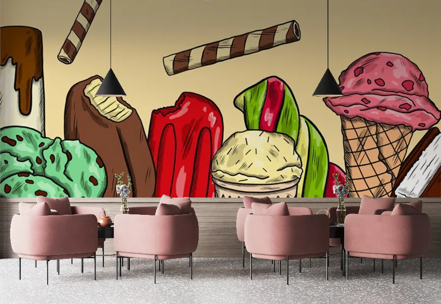 پوستر بستنی فروشی طرح انواع مختلف آیس کریم