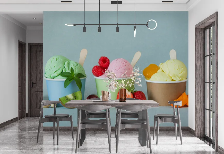 پوستر بستنی فروشی طرح بستنی های میوه ای رنگارنگ