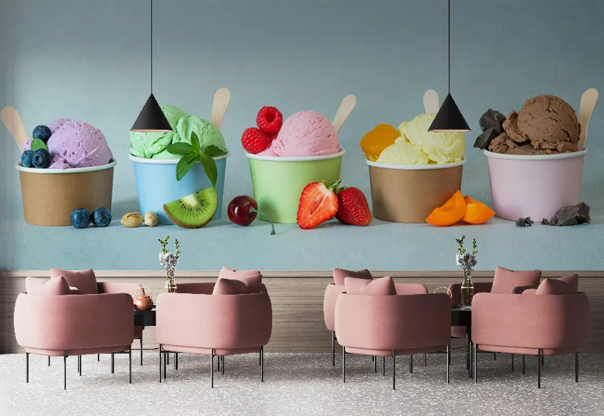 پوستر بستنی فروشی طرح بستنی های میوه ای رنگارنگ