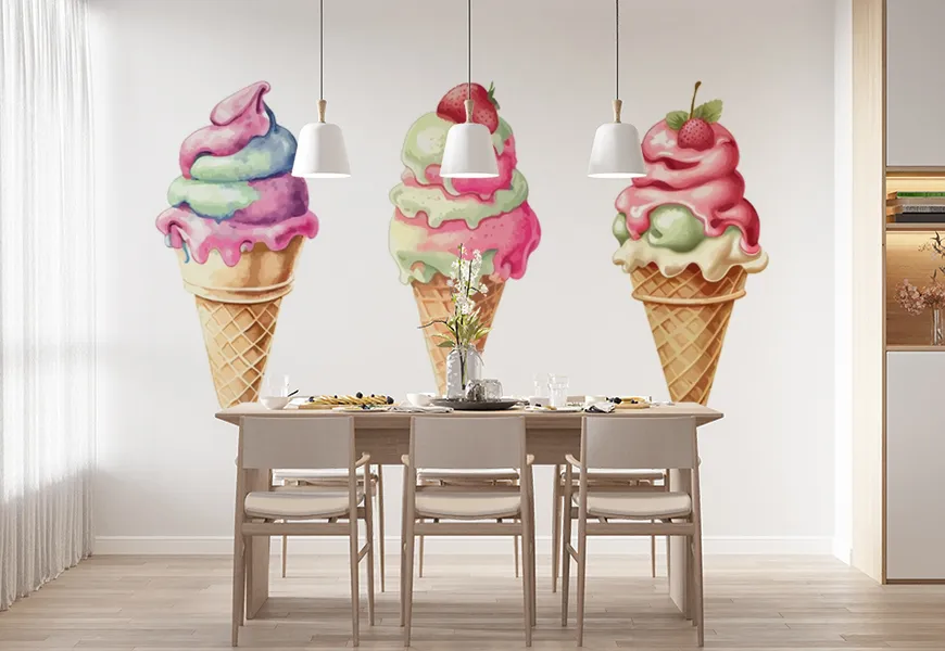 پوستر برای بستنی فروشی طرح نقاشی بستنی قیفی