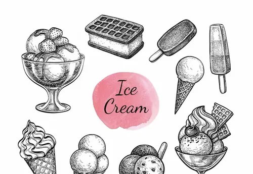 پوستر برای بستنی فروشی طرح سیاه قلم انواع بستنی