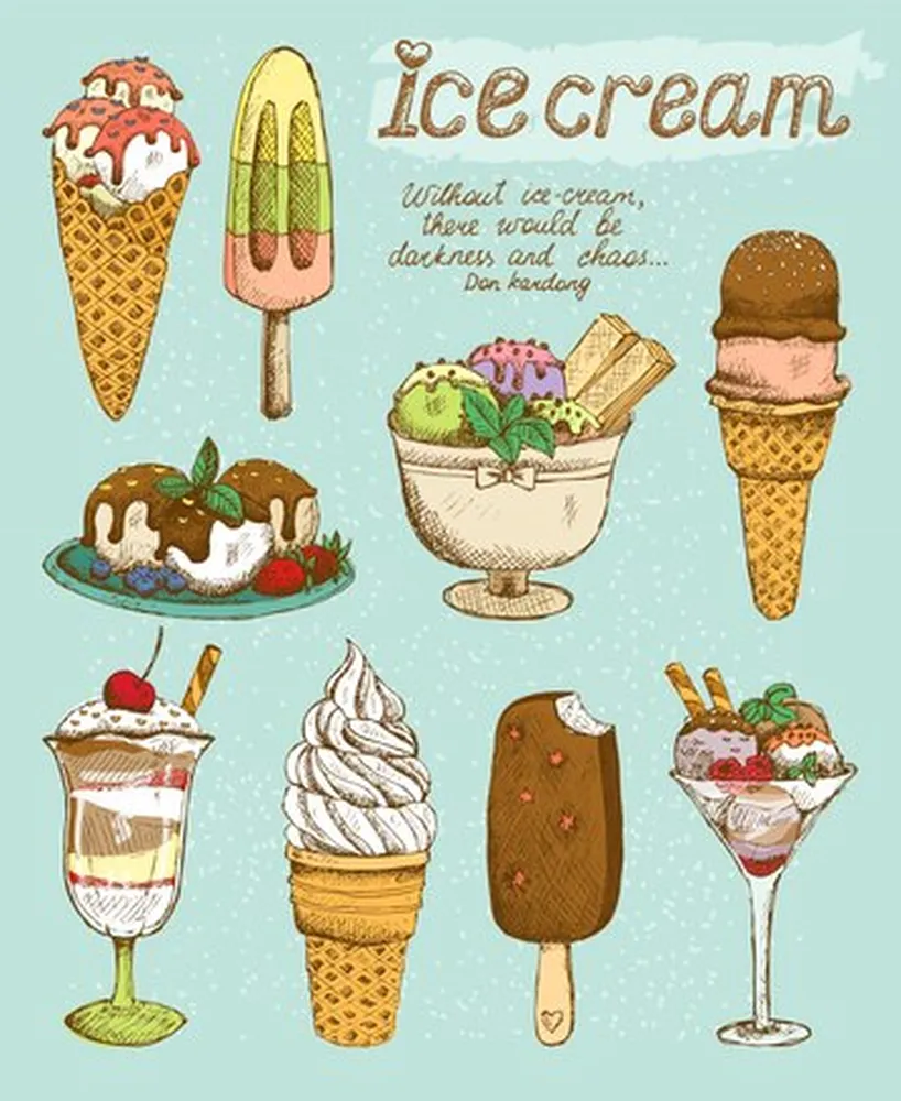 پوستر برای بستنی فروشی طرح انواع سرو بستنی های خوشمزه