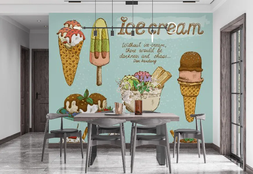 پوستر برای بستنی فروشی طرح انواع سرو بستنی های خوشمزه