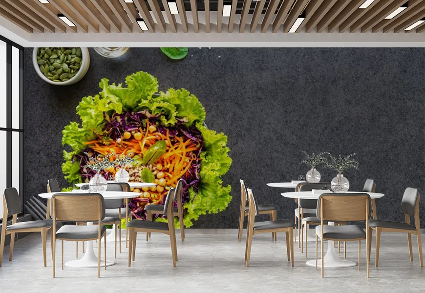 پوستر برای رستوران و فست فودنمای بالا بشقاب سالاد سبزیجات