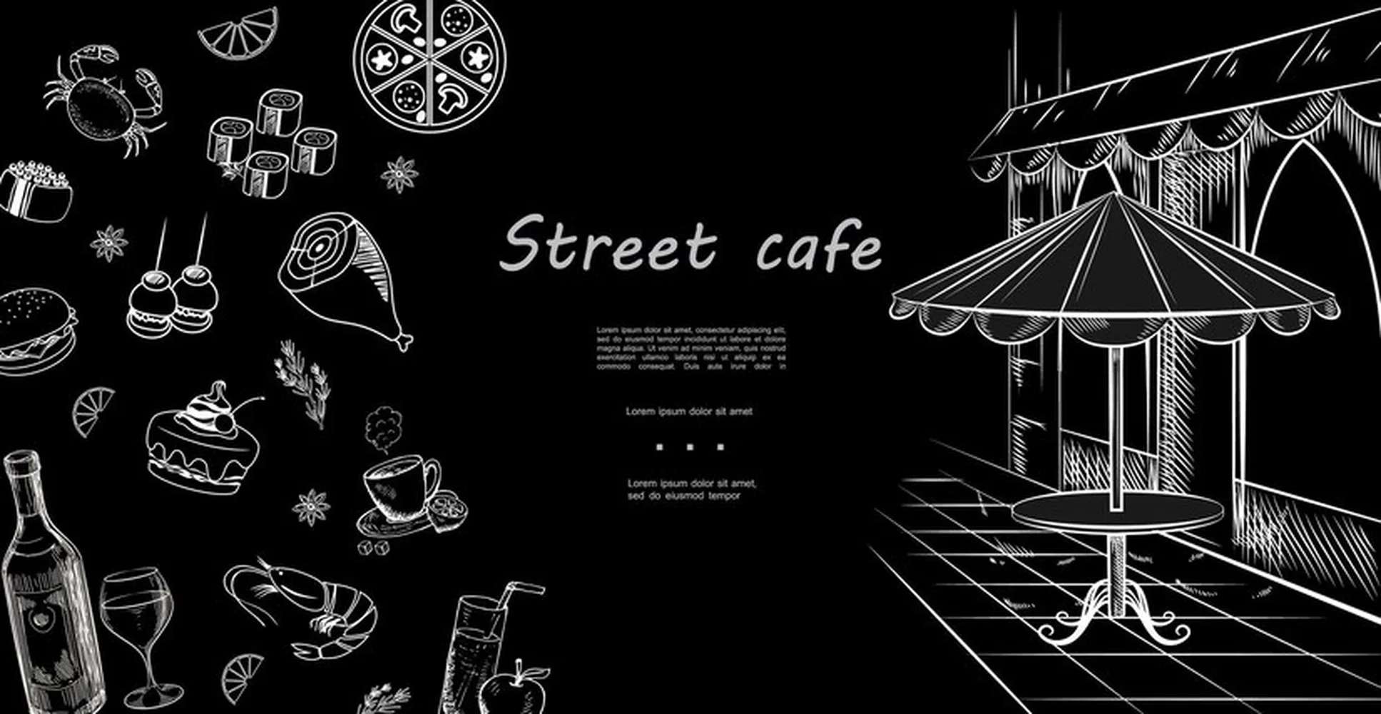 پوستر نقاشی رستوران و فست فود طرح منوی کافه خیابانی