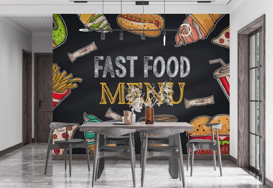 کاغذ دیواری برای رستوران و فست فود طرح منوی غذاهای فوری