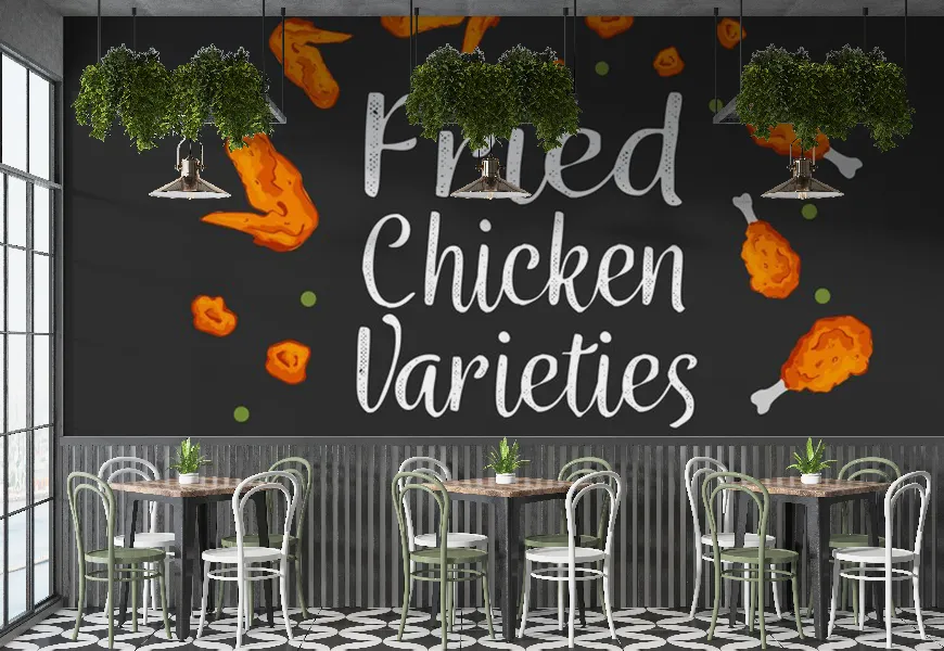 کاغذ دیواری برای رستوران و فست فود طرح مرغ سوخاری