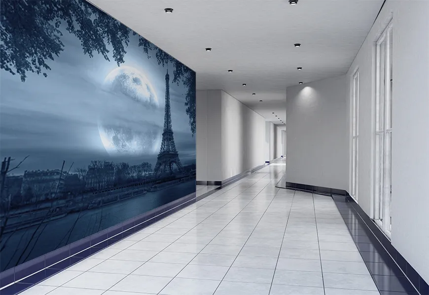 پوستر 3 بعدی طرح برج ایفل پاریس و رودخانه سن
