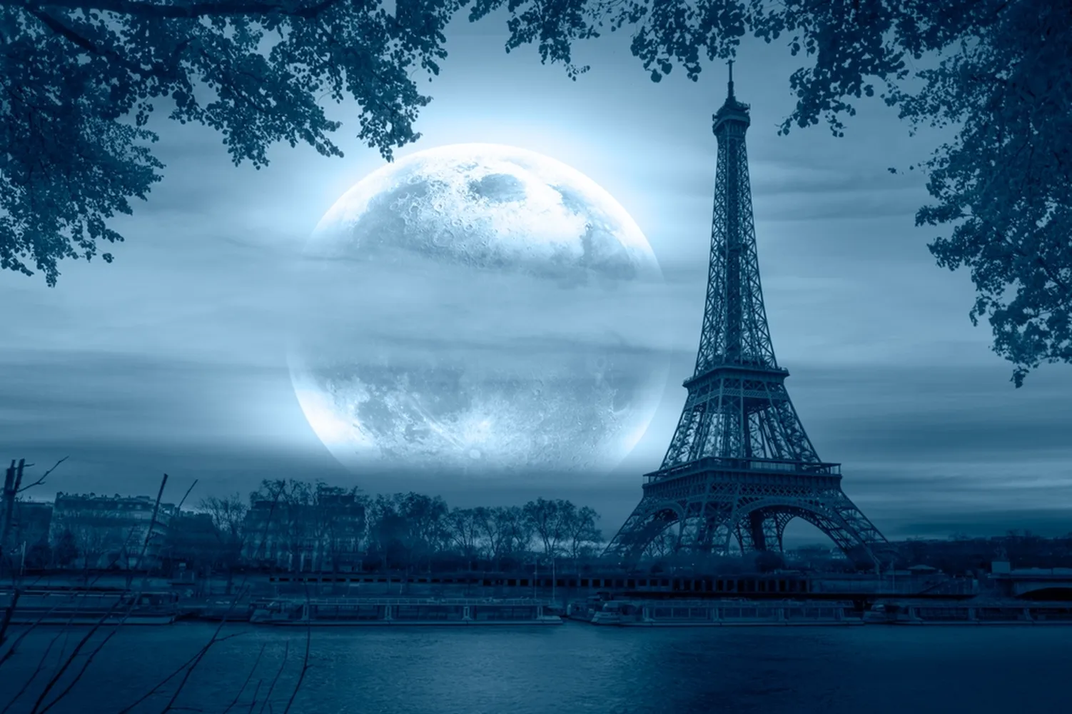 پوستر 3 بعدی طرح برج ایفل پاریس و رودخانه سن