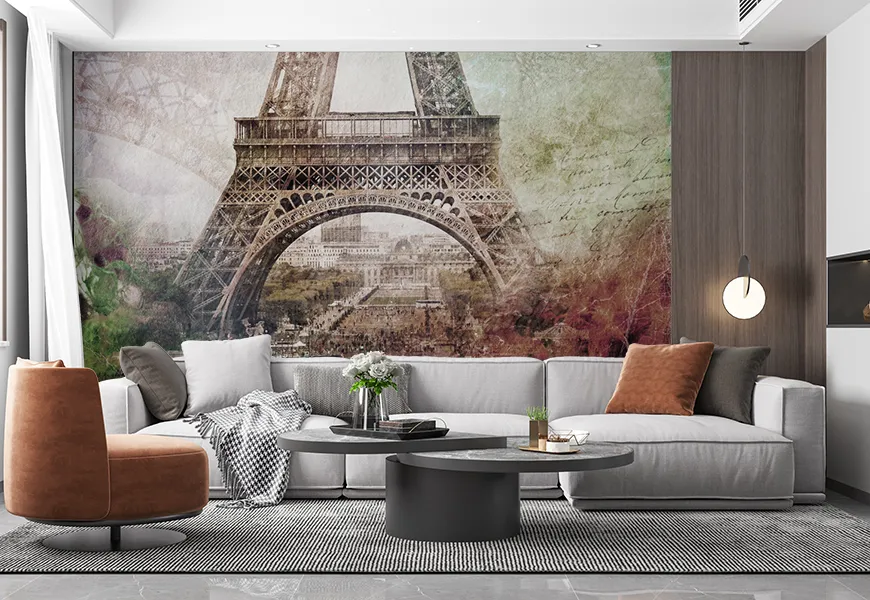 پوستر سه بعدی نمای نزدیک پایه برج ایفل پاریس