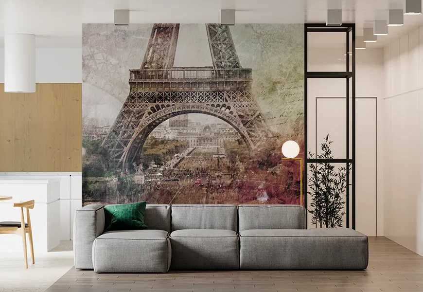 پوستر سه بعدی نمای نزدیک پایه برج ایفل پاریس