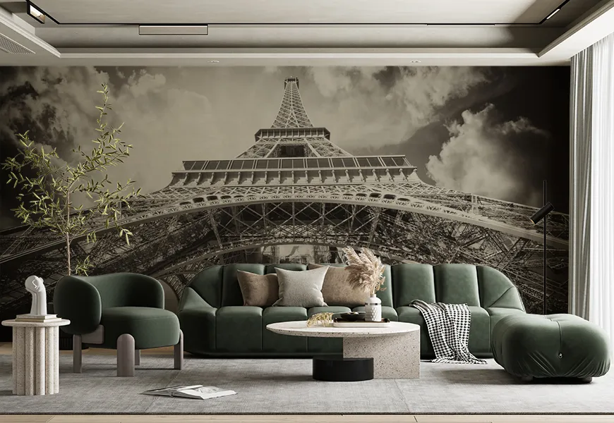 پوستردیواری نمای باشکوه سازه قدرتمند برج ایفل پاریس