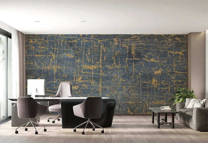 کاغذ دیواری سنگ ماربل آبی با رگه های طلایی