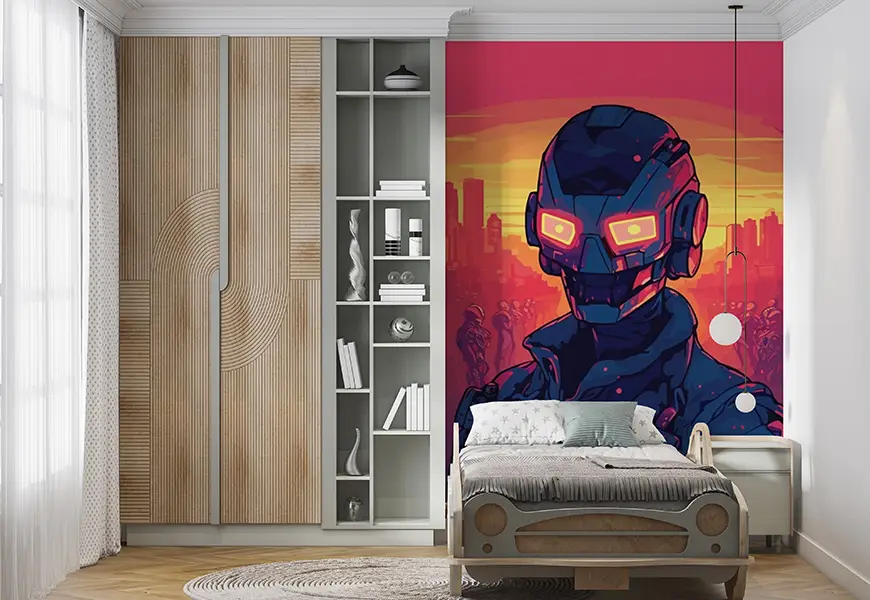 پوستر 3 بعدی اتاق خواب پسرانه ربات پلیس