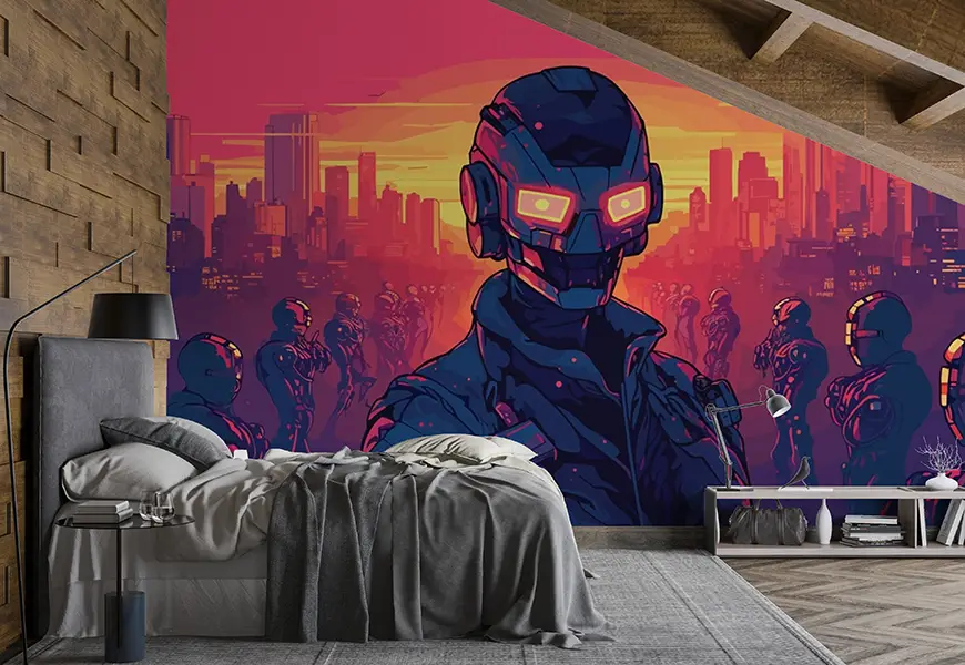 پوستر 3 بعدی اتاق خواب پسرانه ربات پلیس