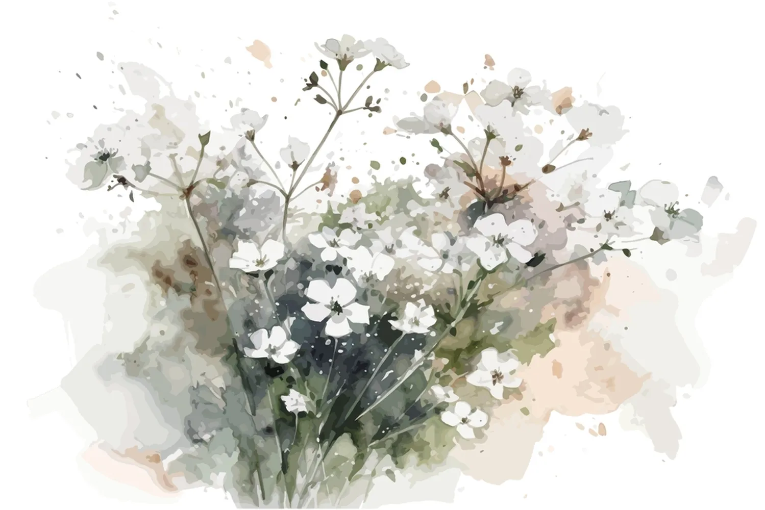 پوستر نقاشی آبرنگ طرح گل های سفید