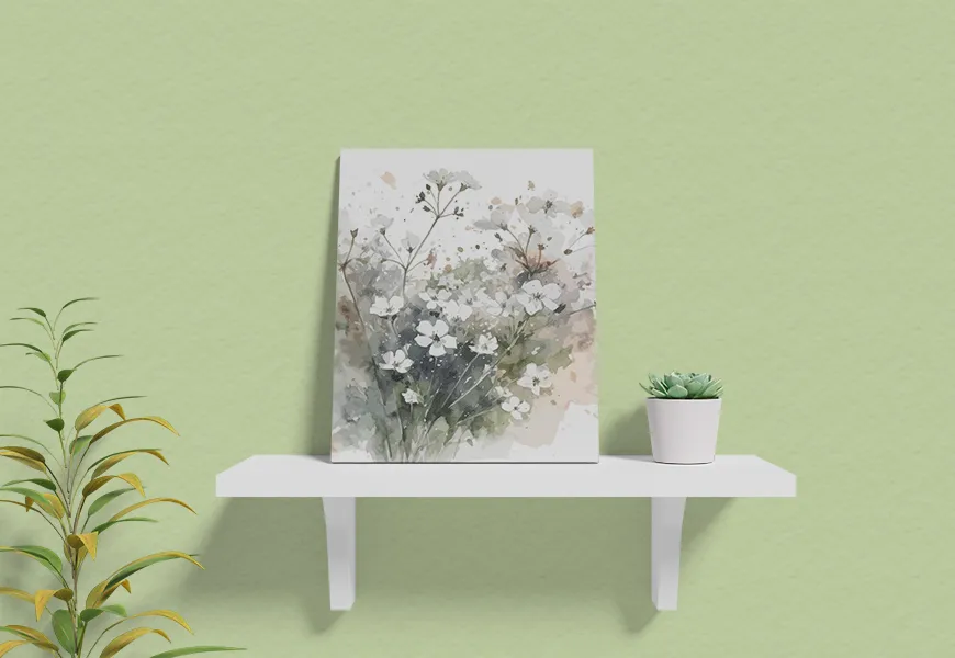 پوستر نقاشی آبرنگ طرح گل های سفید