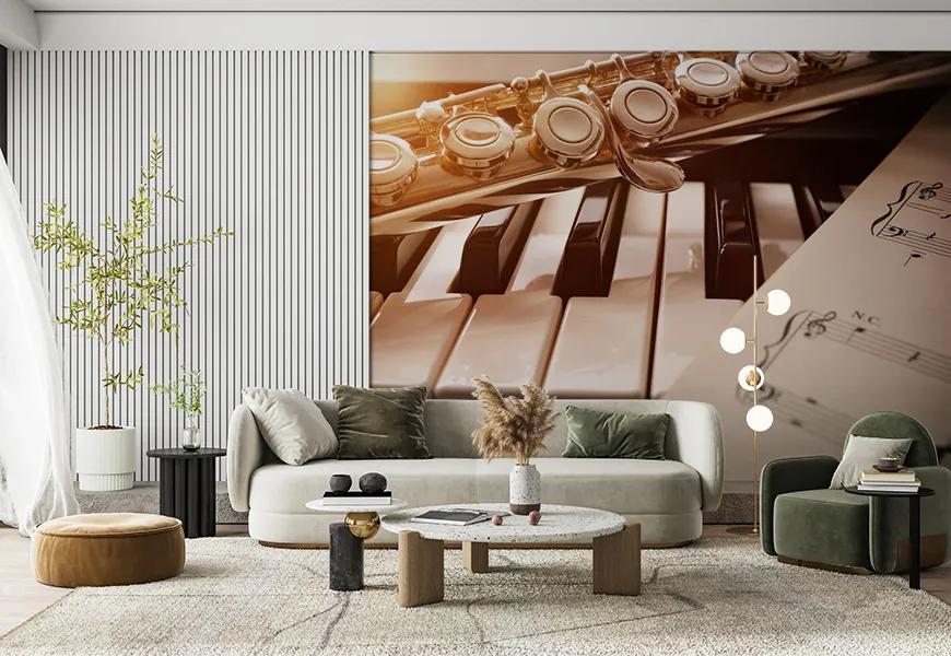 پوستر دیواری سه بعدی طرح پیانو و نت