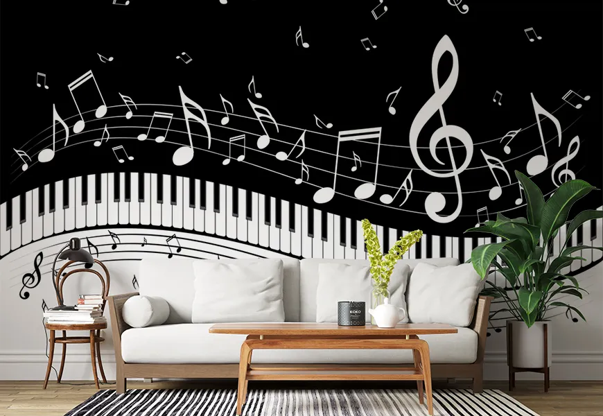 پوستر دیواری طرح کلیدهای پیانو و نت موسیقی