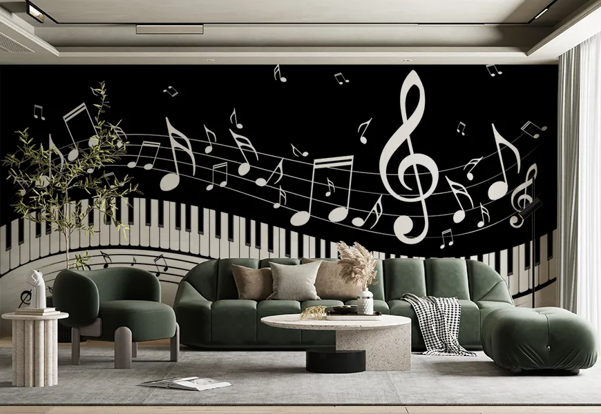 پوستر دیواری طرح کلیدهای پیانو و نت موسیقی
