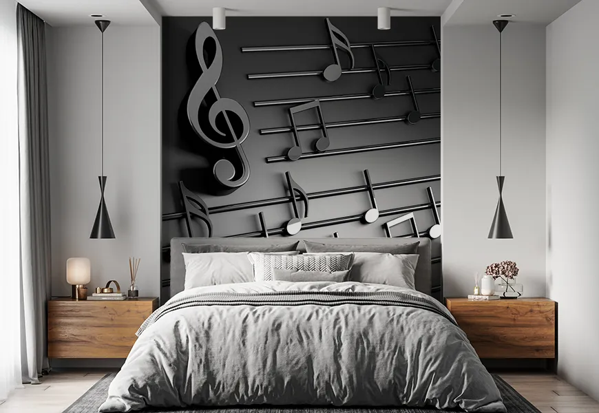 کاغذ دیواری 3 بعدی طرح نت های موسیقی