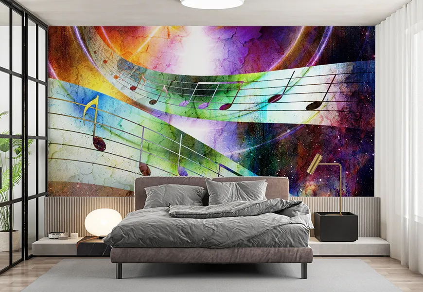 پوستر دیواری طرح نت های موسیقی در فضا